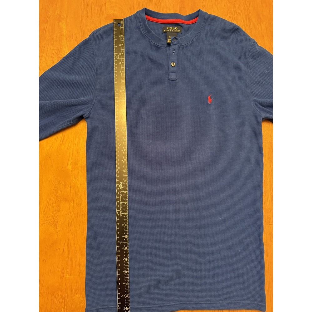 Polo Ralph Lauren Kids XL Blue Waffle Knit Long Sleeve Henley Shirt Red Pony - Picture 6 of 6